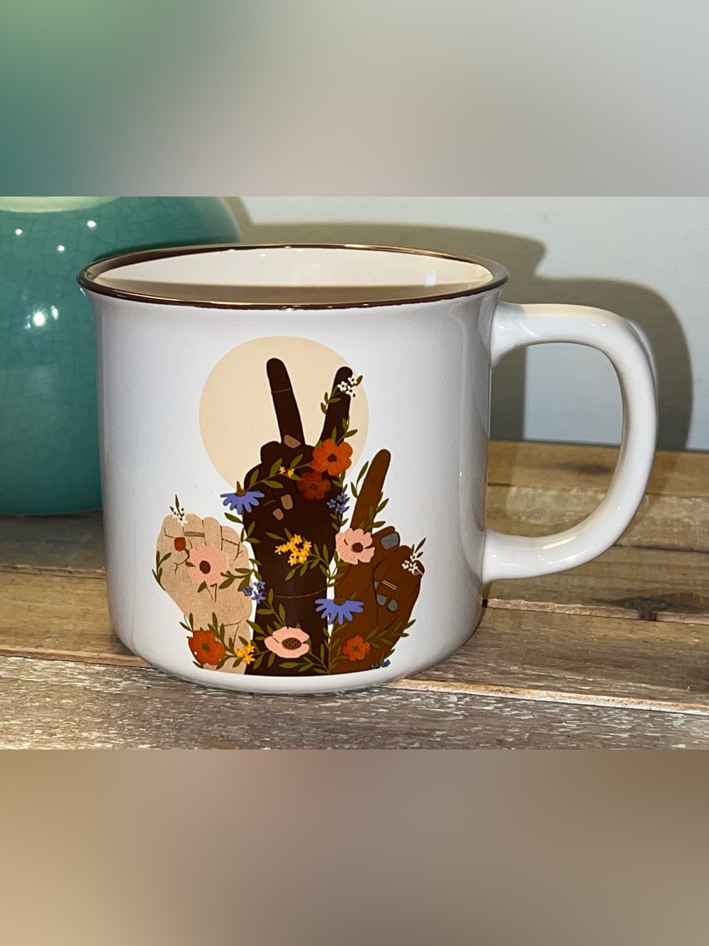 Studio C White Ceramic Mug with Floral Hand Graphic